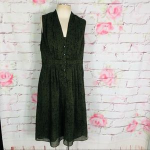 Coldwater creek sleeveless green black v neck dres